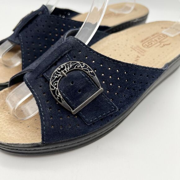 Fly Flot Blue Suede Anti Shock Anatomic Slide Cushioned Sandals Women US 8 Italy - Picture 4 of 11